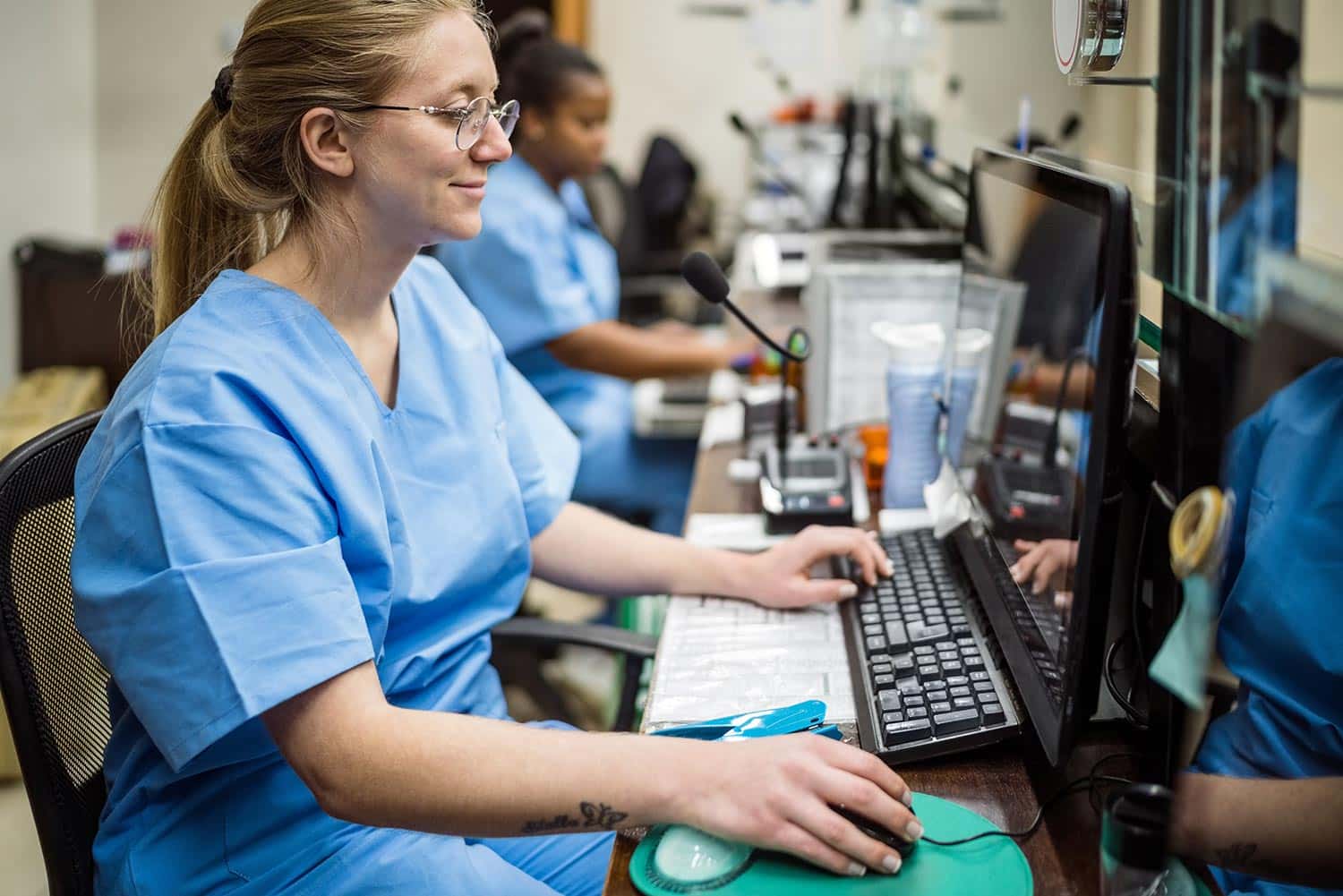 Female nursing students using computers